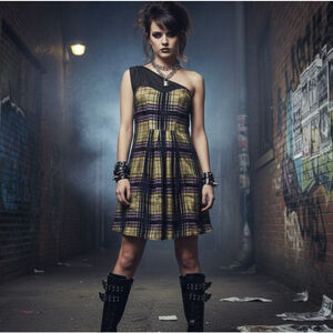 Y2K CNC Costume National Silk Tartan Plaid One Shoulder Dress Size 26/40 (US M)